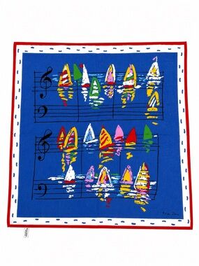 Ken Done Cotton Sailboat Music Notes Art Scarf Colorful Vintage Japan Coastal